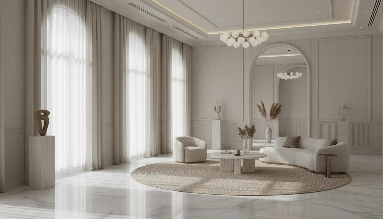 Elegant living room in a private residence in Marbella, reflecting high-end private household staffing