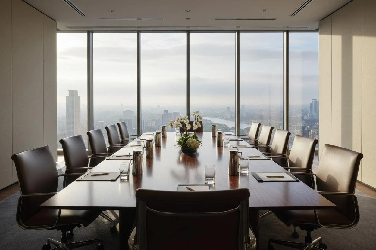 Editorial private residence interior illustrating a structured, discreet and carefully filtered private household staffing process.