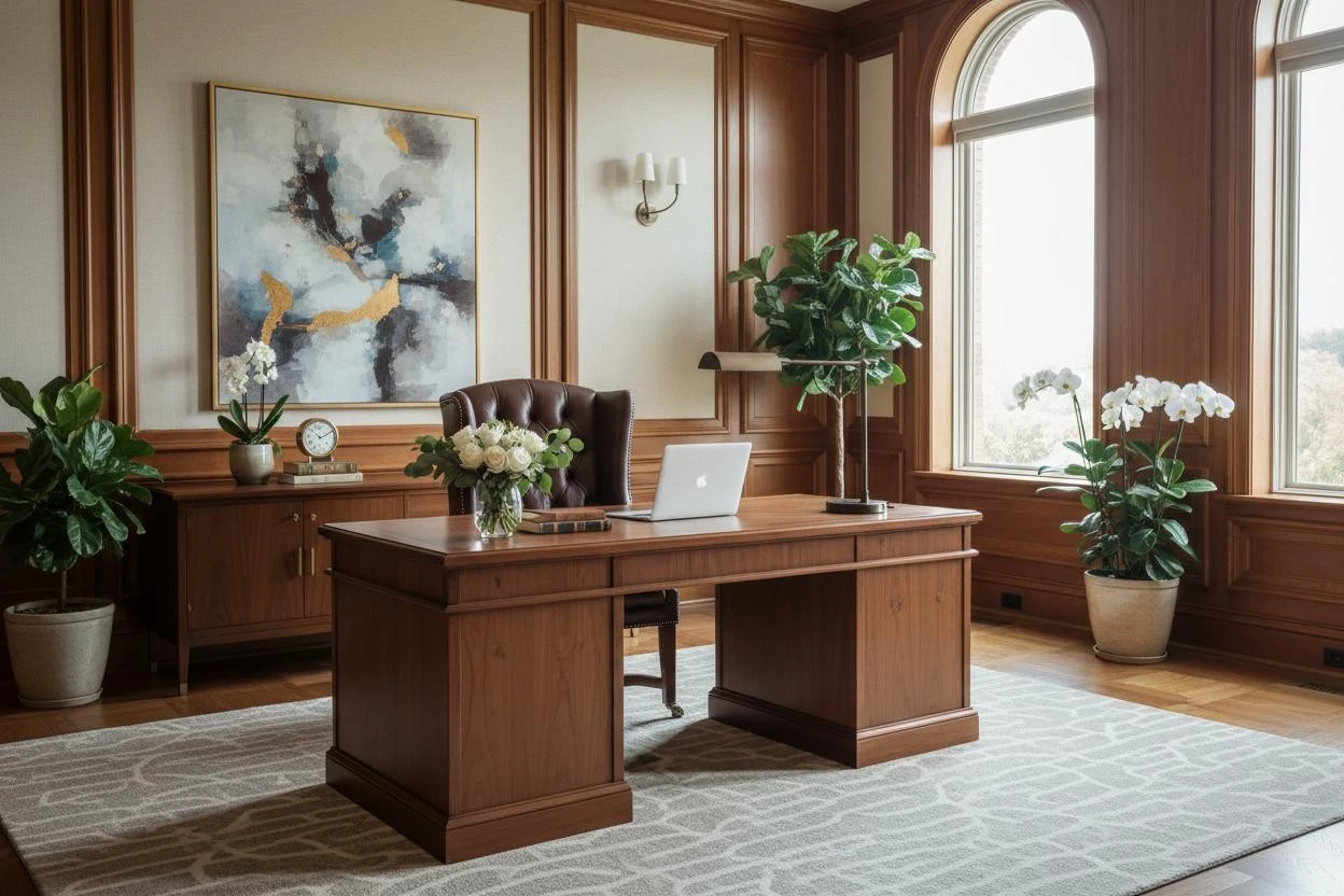 Private office setting associated with principal support, executive coordination and household recruitment services in Marbella.